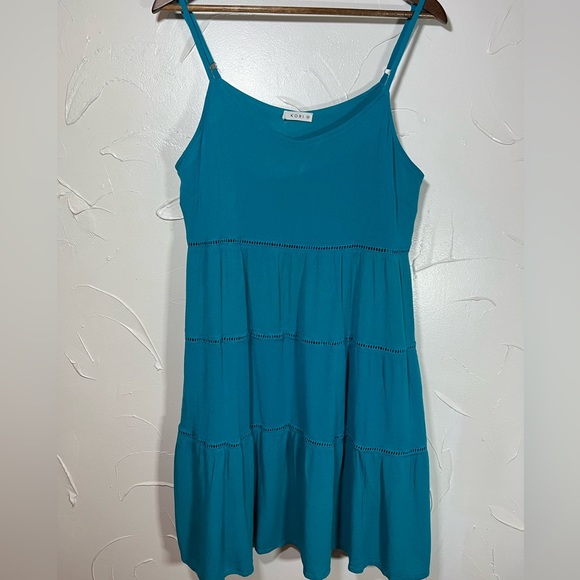 Kori America | Teal Blue Sleeveless Tiered Dress Size Medium - Picture 3 of 11